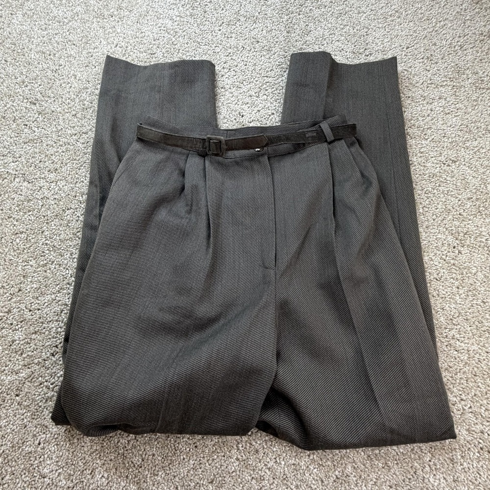 Vintage Collections Dress Pants Womens 28x27 Gray Herringbone Pleated Belted
